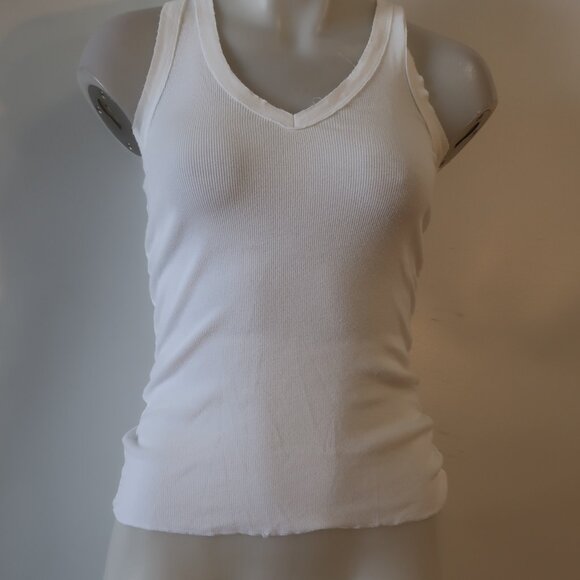 Womens Crown Jewel White V-Neck Ribbed Tank Top XS - Picture 2 of 4